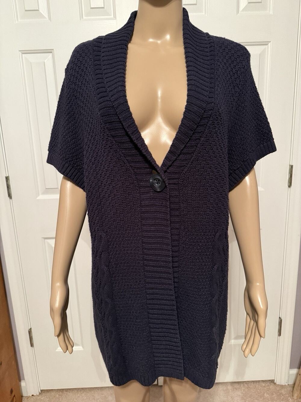 Christopher and Banks Navy Blue Capped-Sleeve Cardigan Sweater, Size L